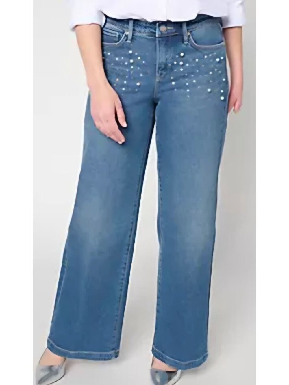NYDJ "Teresa" Pearl and Rhinestone Embelished Wide Leg Jeans Size 18W NWT